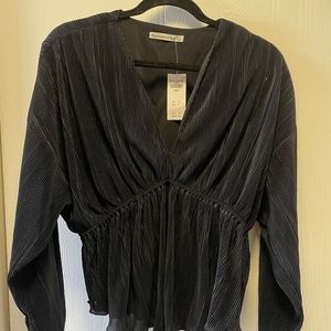 Black Long-Sleeve Easy Waist Satin Top, Size L, New with Tags